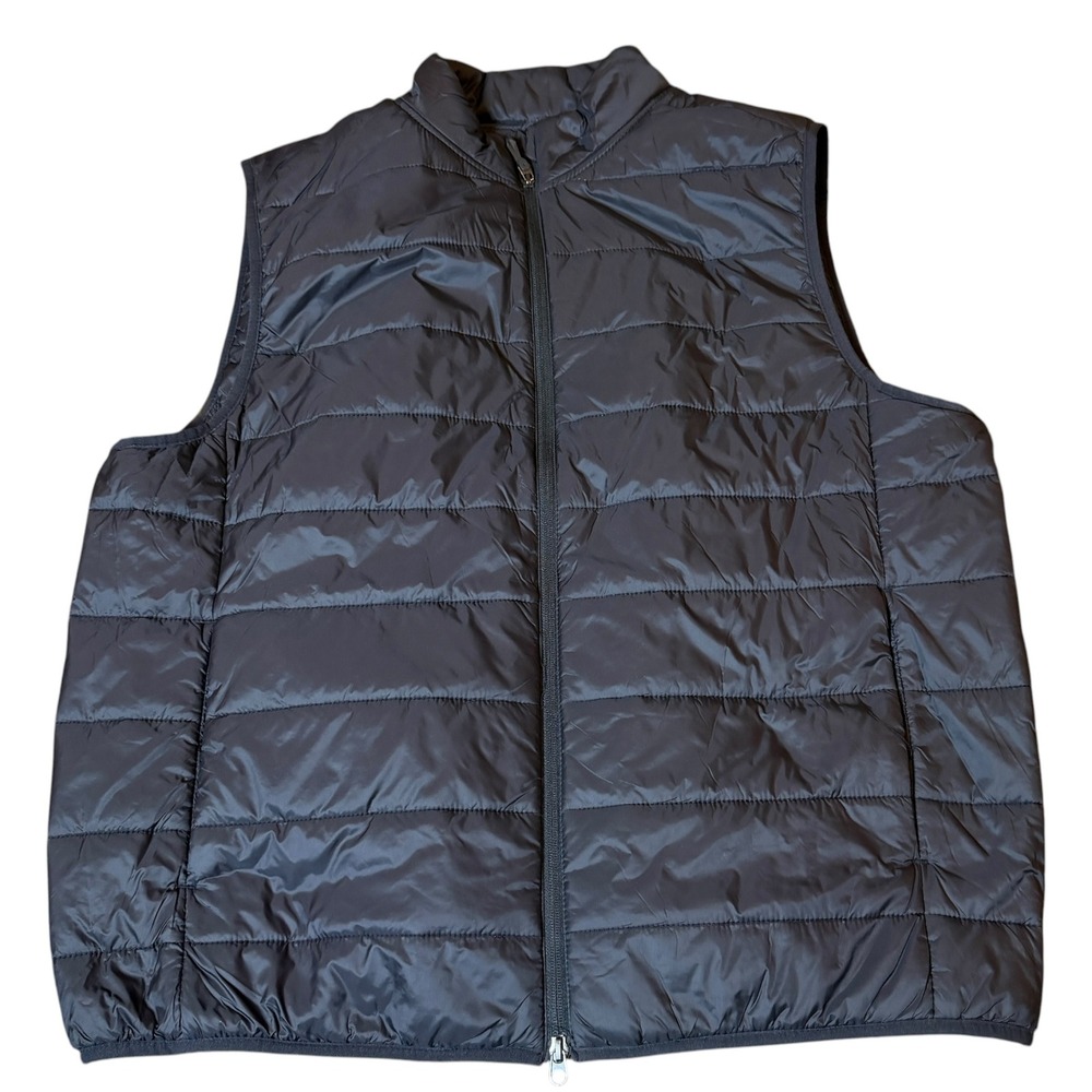 True‎ Classic Puffer Vest Men XL Black Excellent Full Zip Nylon Snap Pockets
